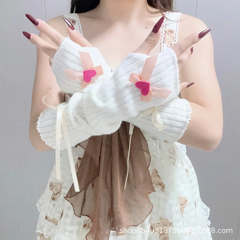 

Autumn and Winter Millennium Y2K Spicy Girl Knitted Pile Gloves Sleeves Bouncing Di Hip Hop Earth Cool Leakage Finger JK Sleeves