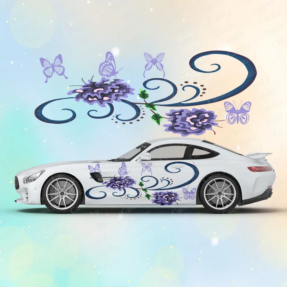 Kurven Swirl Floral Vine Große Autoaufkleber und Abziehbilder Karosserieaufkleber Auto-Seitenaufkleber Wasserdichte Auto-Vinylaufkleber