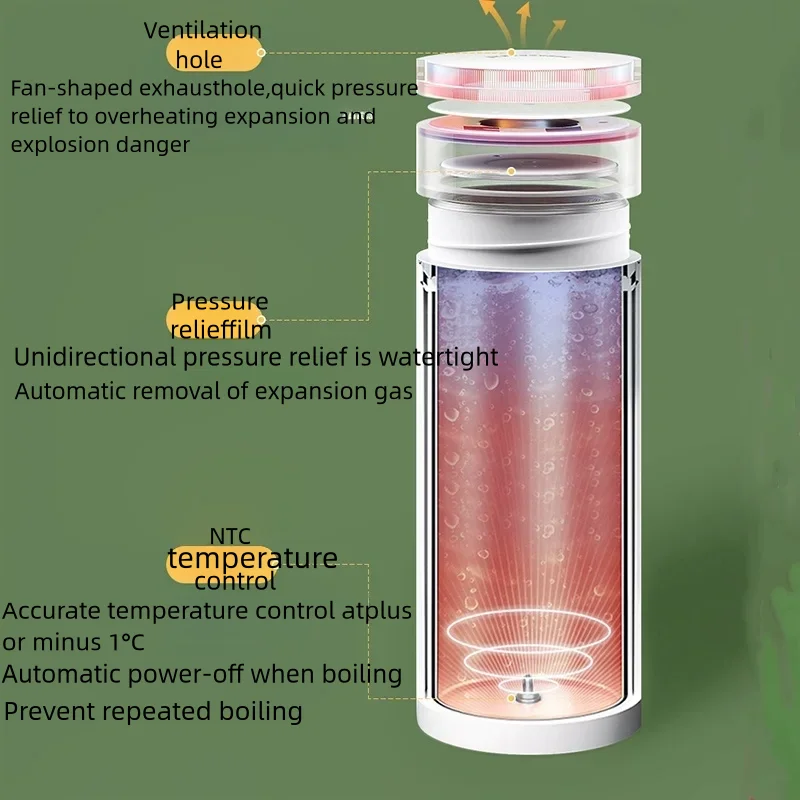 Hervidor eléctrico portátil de 500ML, hervidor de agua con aislamiento, 100 °C, Control de temperatura en cuatro etapas, 45 a 100 °C, quema de