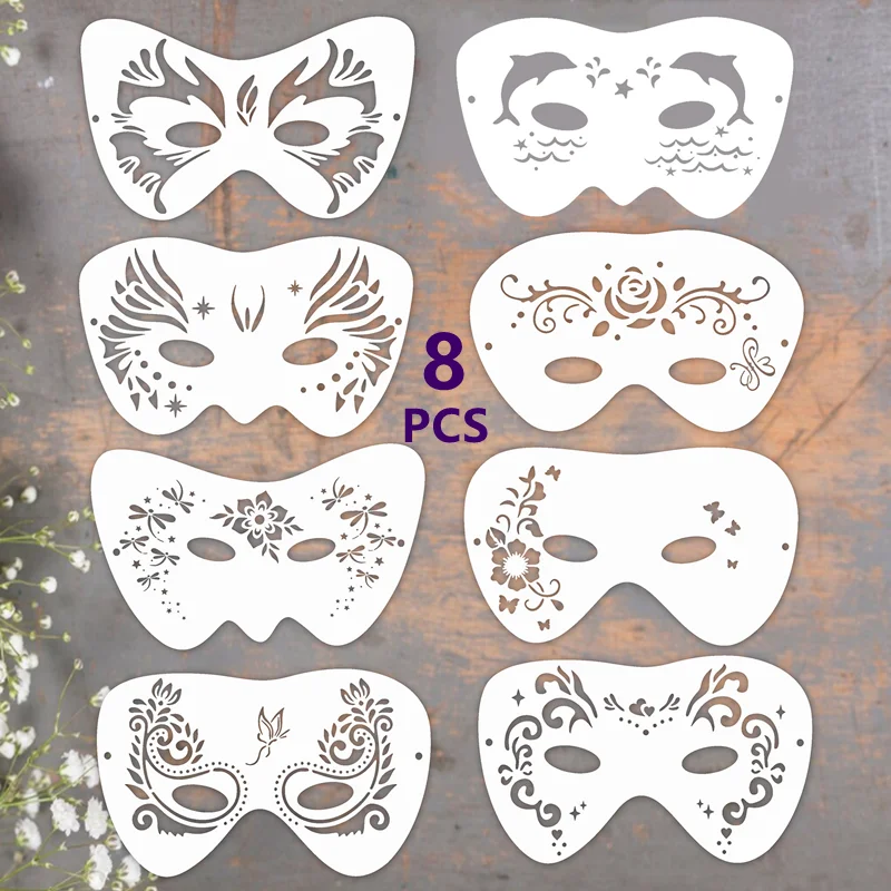 

8Pcs Stencils For Body Painting Face Art Stamps Temporary Tattoos Reusable Paint Template Children Adult DIY Holiday Makeup Tool