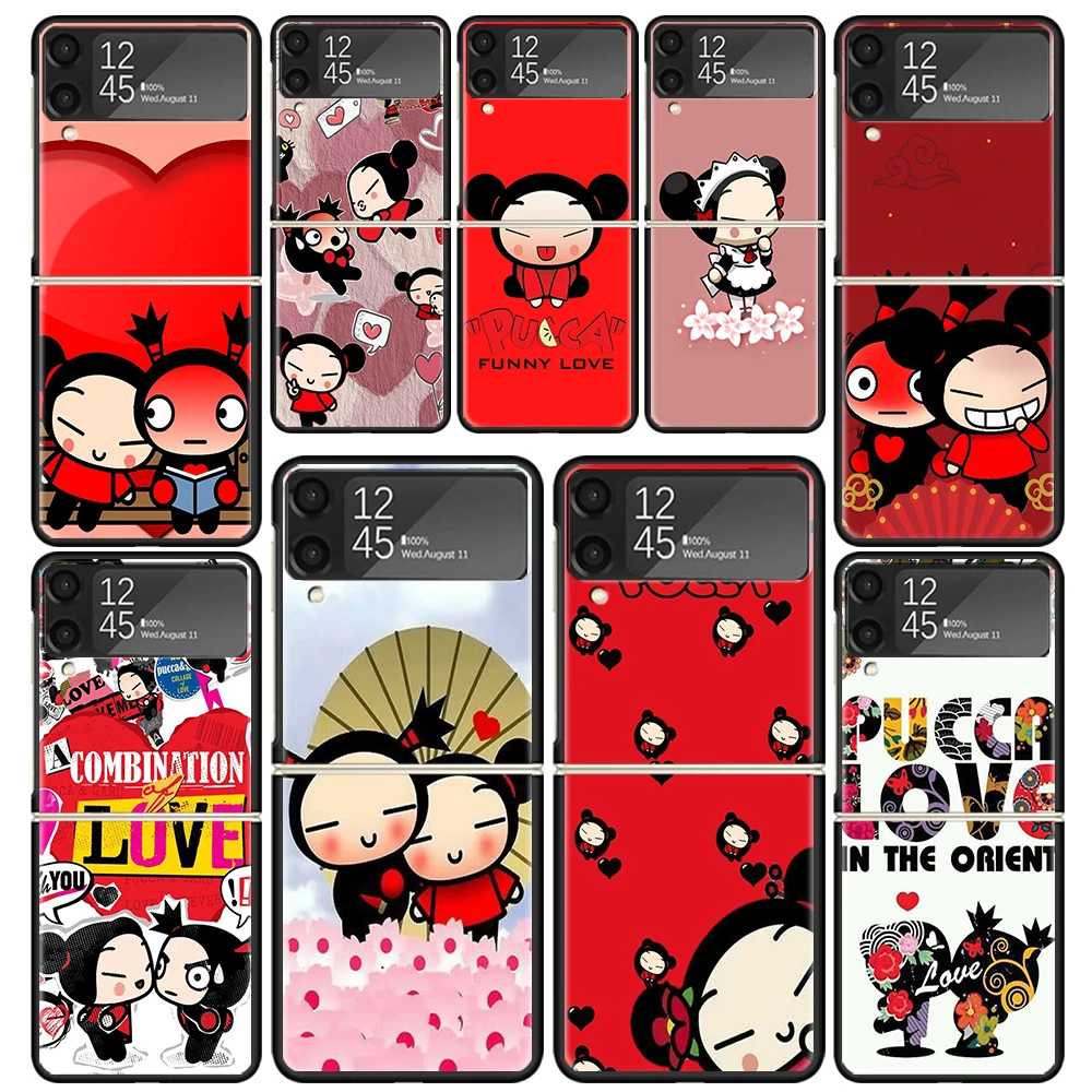 Cute Cartoon Pucca Garu Clear Phone Case For Samsung Z Flip 5 4 3 Galaxy ZFlip 6 5G Shockproof Hard Print Cover TPU PC Coque