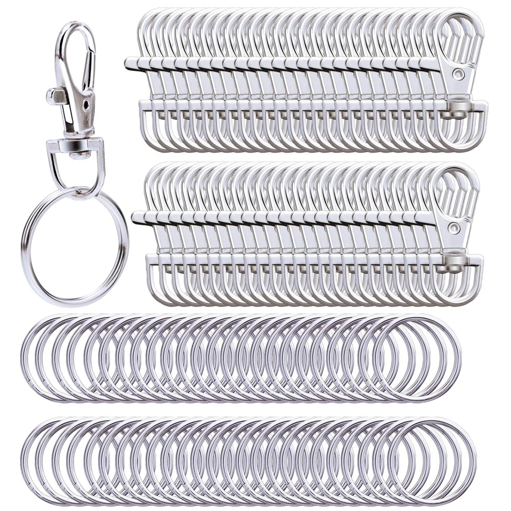 30pcs Metal Swivel Lanyard Snap Hooks and Split Key Rings Chain Hook Keychain for DIY Key chain Making