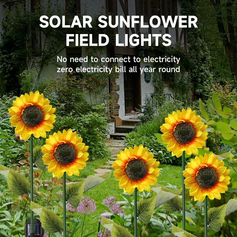 LED solaire tournesol extérieur pelouse lumière étanche voie cour mariage vacances jardin décoration solaire fleurs lampe pelouse lumière