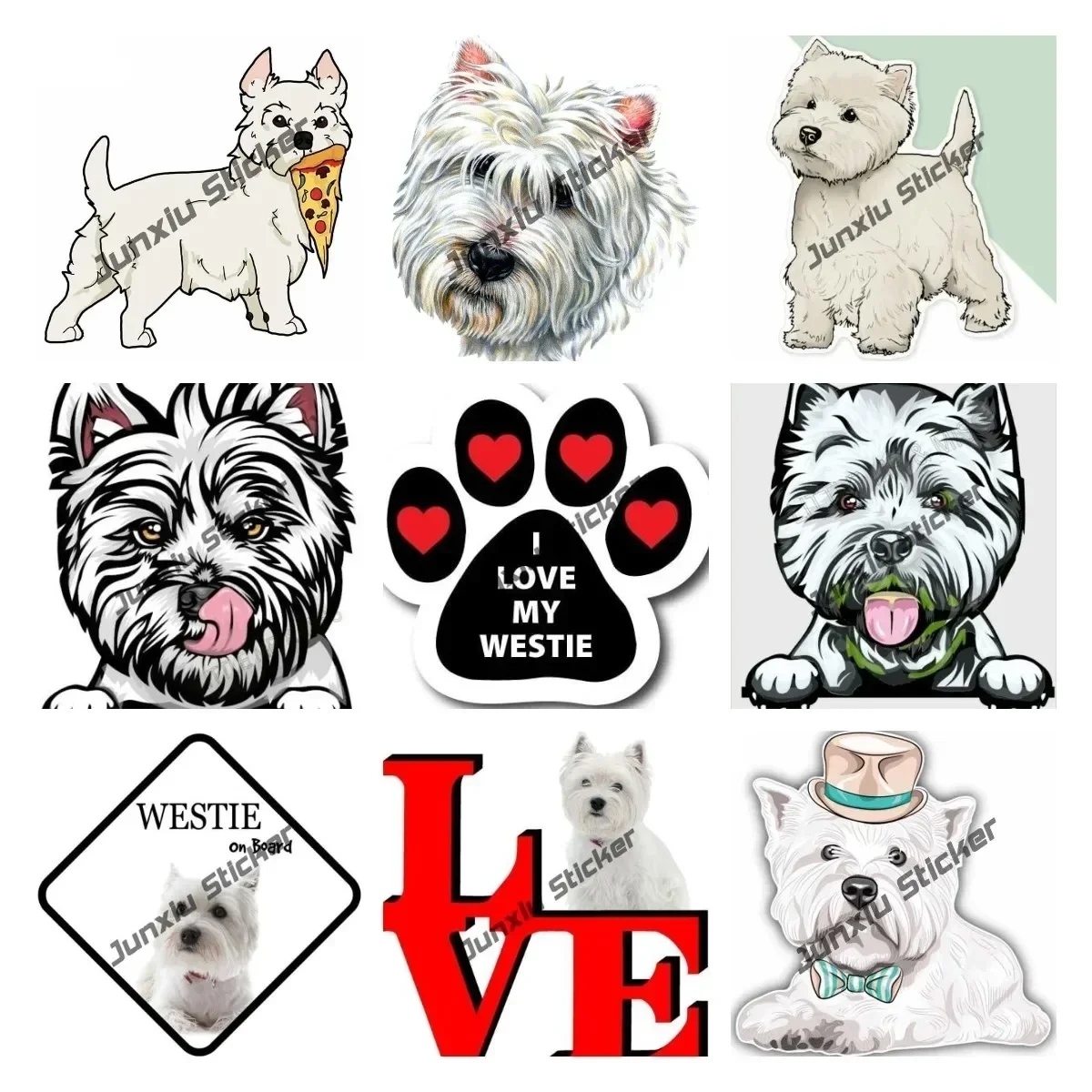 

Cartoon Westie Dog West Highland White Terrier Cute Dog Sticker I Love My Westie Paw Print Decal Exterior Accessories Decoration