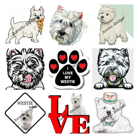 Cartoon Westie Dog West Highland White Terrier Cute Dog Sticker I Love My Westie Paw Print Decal Exterior Accessories Decoration