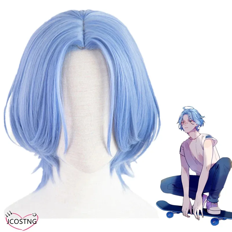 2025年 yiyiAnime SK8 ランガ コスプレウィッグ グラデーションブルー ショートストレート ミドルパート ミルレヘア 耐熱 SK8 the Infinity SK エイジ