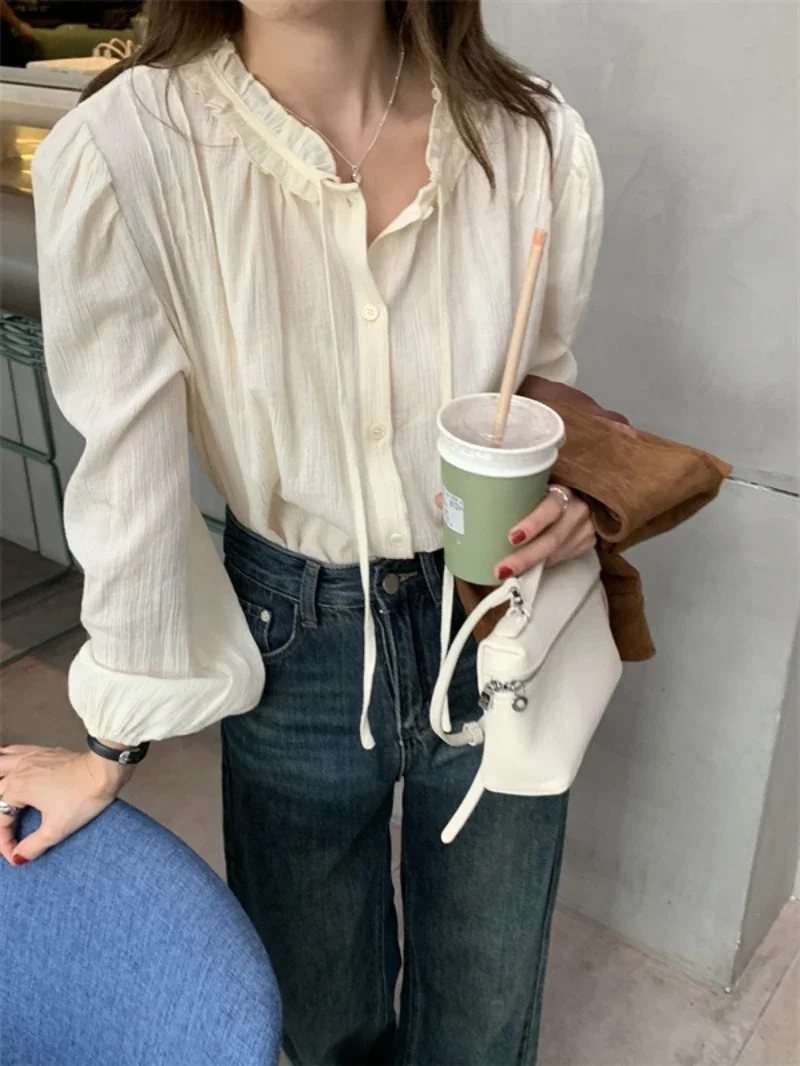 Summer Women Blouse Spring Shirt Female Woman Blouse Maxi Blusas Chiffon Casual Elegant Vintage Long Sleeve Oversize Loose White