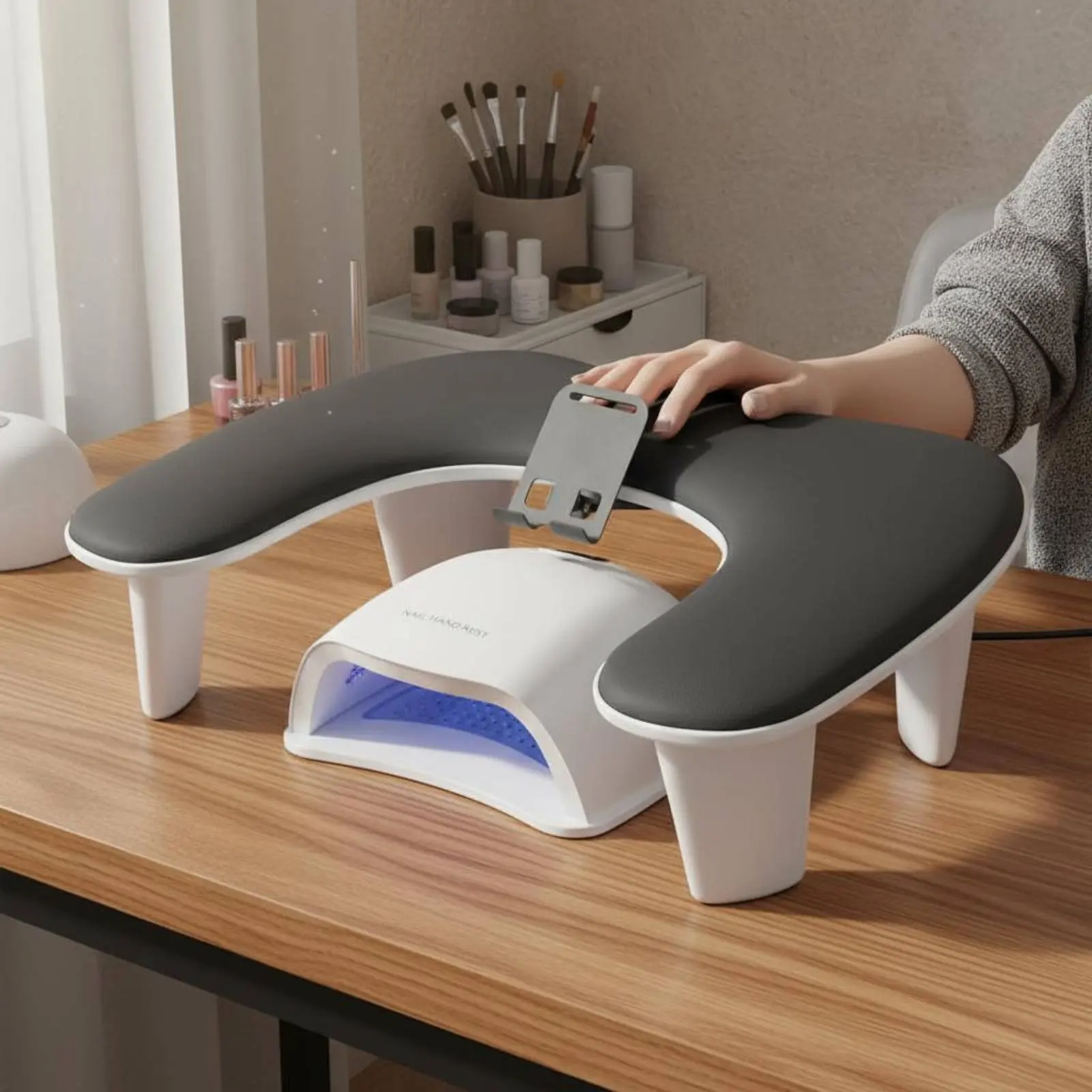 

U-Shaped Nail Arm Rest Easy to Clean Tilted Manicure Hand Rest Nail Pillow Stand Non-Slip Base Beauty Tool Long-Lasting
