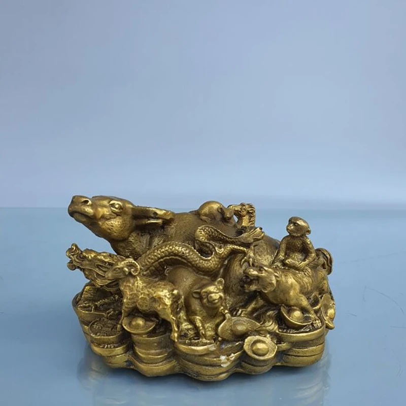 Creative animal home decorations, brass figurines of the twelve zodiac animals such as cow, dragon, rat, snake, etc