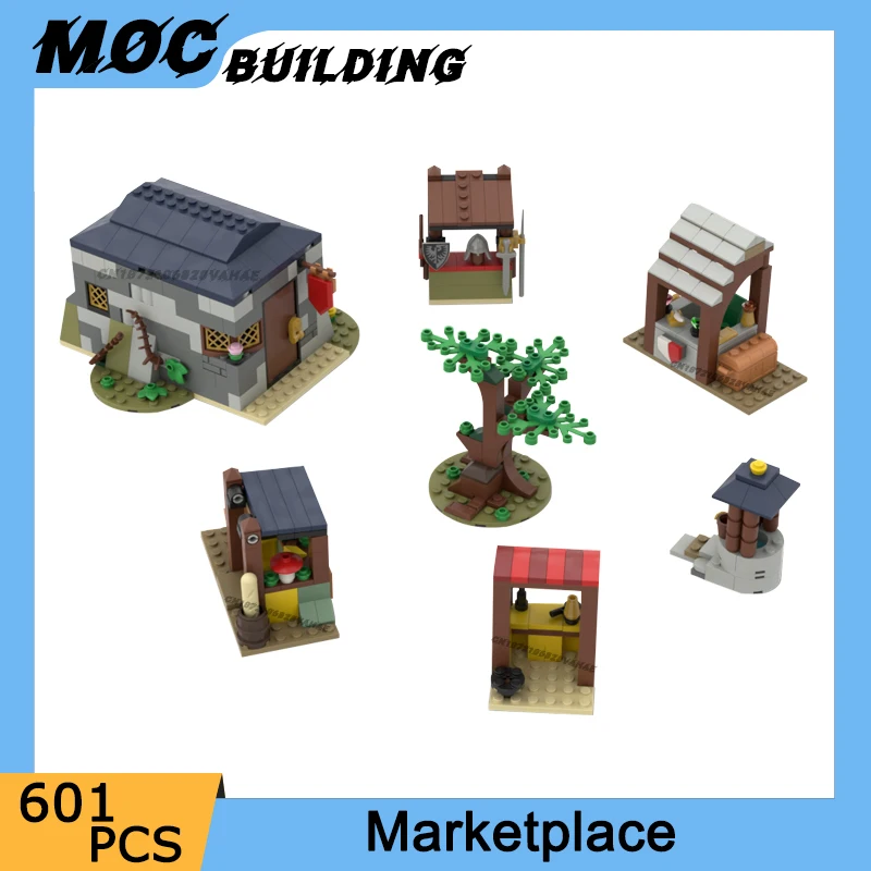 MOC Medieval City Village Market Model Building Blocks DIY Marketplace Set Bricks Decoration Street View Assemble Toys Xmas Gift