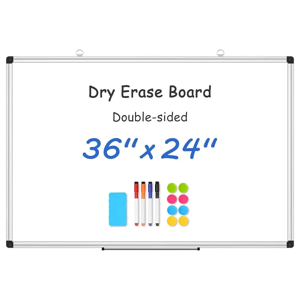 

Двусторонняя магнитная доска для сухого стирания, 36''x24'', с алюминиевой рамой, настенная, для подвешивания