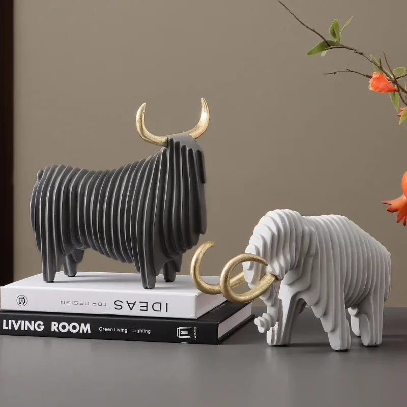 Creative Mammoth Resin Ornaments Simulated Elephant Sculpture Abstract Striped Elephant Decorative Home Figurines Decoration