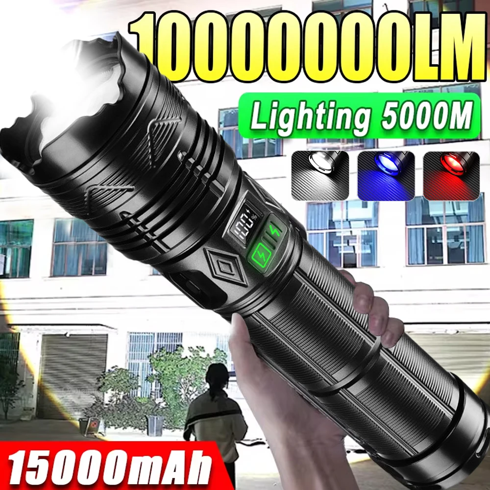 100000LM LED Flashlight High-power USB C Rechargeable Tactical Torch Telescopic Zoom Flashlight Outdoor Camping Fishing Lantern