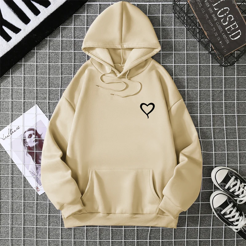 หัวใจเรียบง่ายพิมพ์ผู้หญิงเสื้อกันหนาวสบายๆหลวมVINTAGEหญิงHoodies 2025 ฤดูหนาวWARMขนแกะเสื้อนักเรียนCYXX325