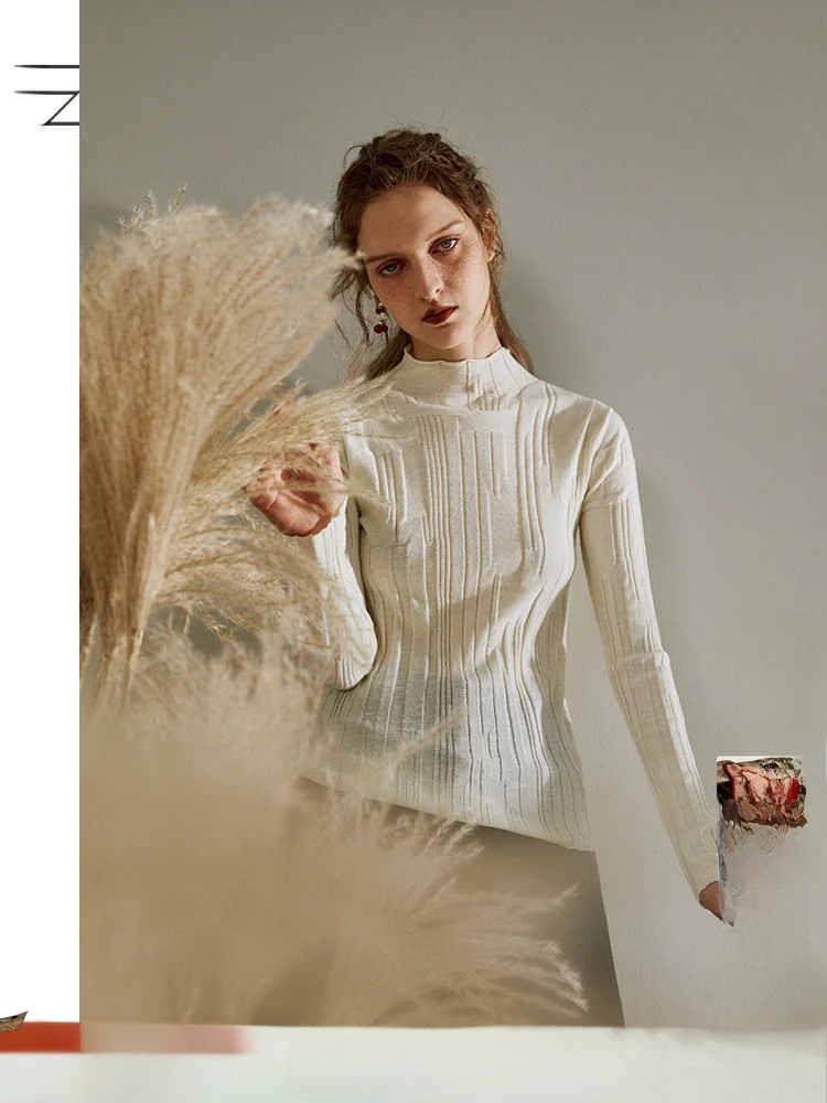 

Женский облегающий вязаный свитер с длинным рукавом и высоким воротником, базовый слой, повседневный, мягкий, из смесовой шерсти, весенний дизайн, хит продаж