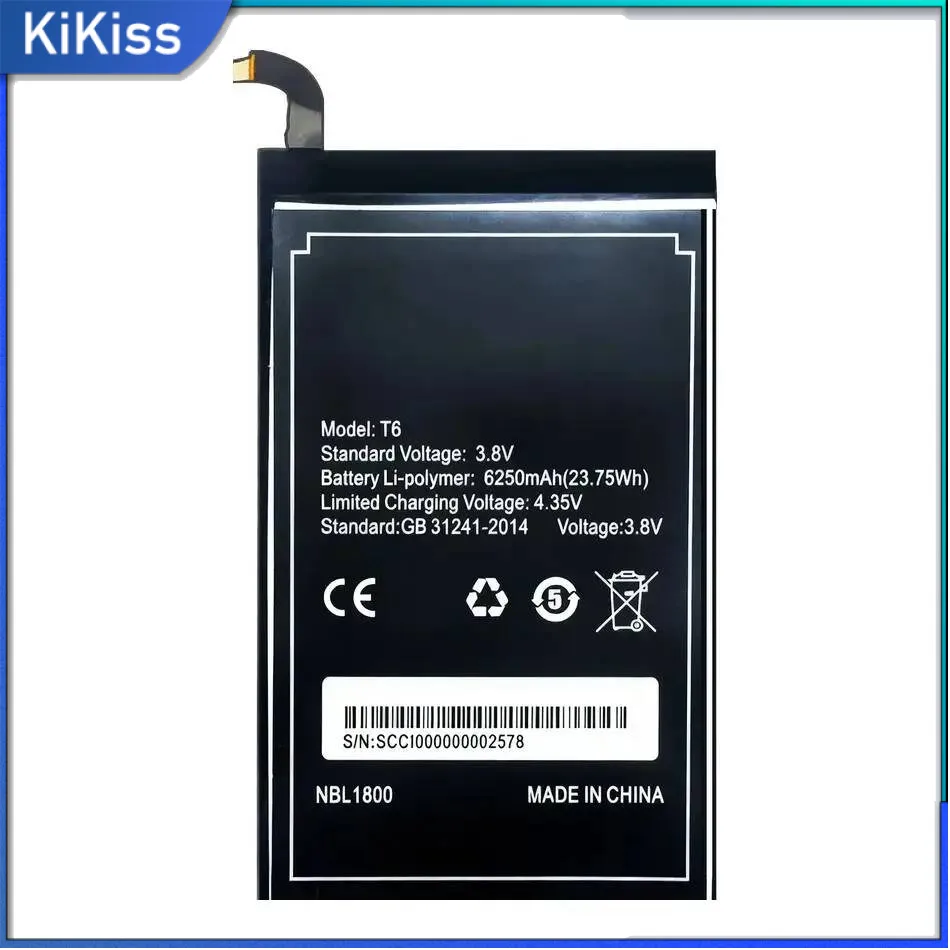 

Mobile Phone Battery For Doogee T6 Pro For Homtom HT6 6250Mah Long-Lasting Fast Charging