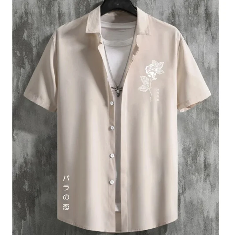 Hawaiian Men'S Shirt 3d Flower&Text Printing Beach Party Sweatshirt Loose Oversized And Blouse High-Quality Clothing