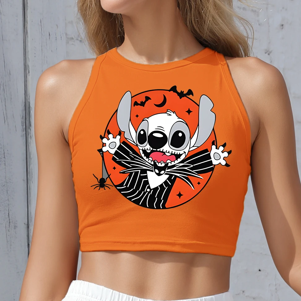 

Fashion Disney Mickey Women's Clothing Summer Sexy Y2K Crop Top Sleeveless Slim Vest Tees Harajuku Orange Round Neck Streetwaer