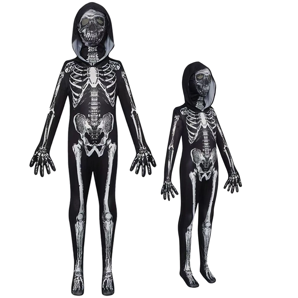 Costume da scheletro di Halloween Tuta da zombie Fantasma Abbigliamento Tuta Maschera Bambini Spaventoso Vestito operato Festa a tema Carnevale Vestito cosplay