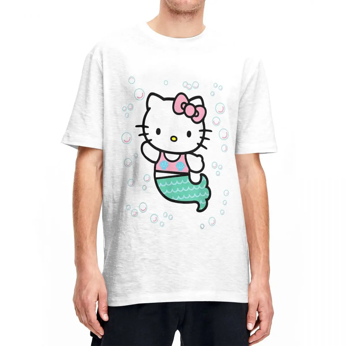 Hello Kitty Mermaid T-Shirts for Men Women Crazy 100% Cotton Tee Shirt O Neck Short Sleeve T Shirts Printed Tops