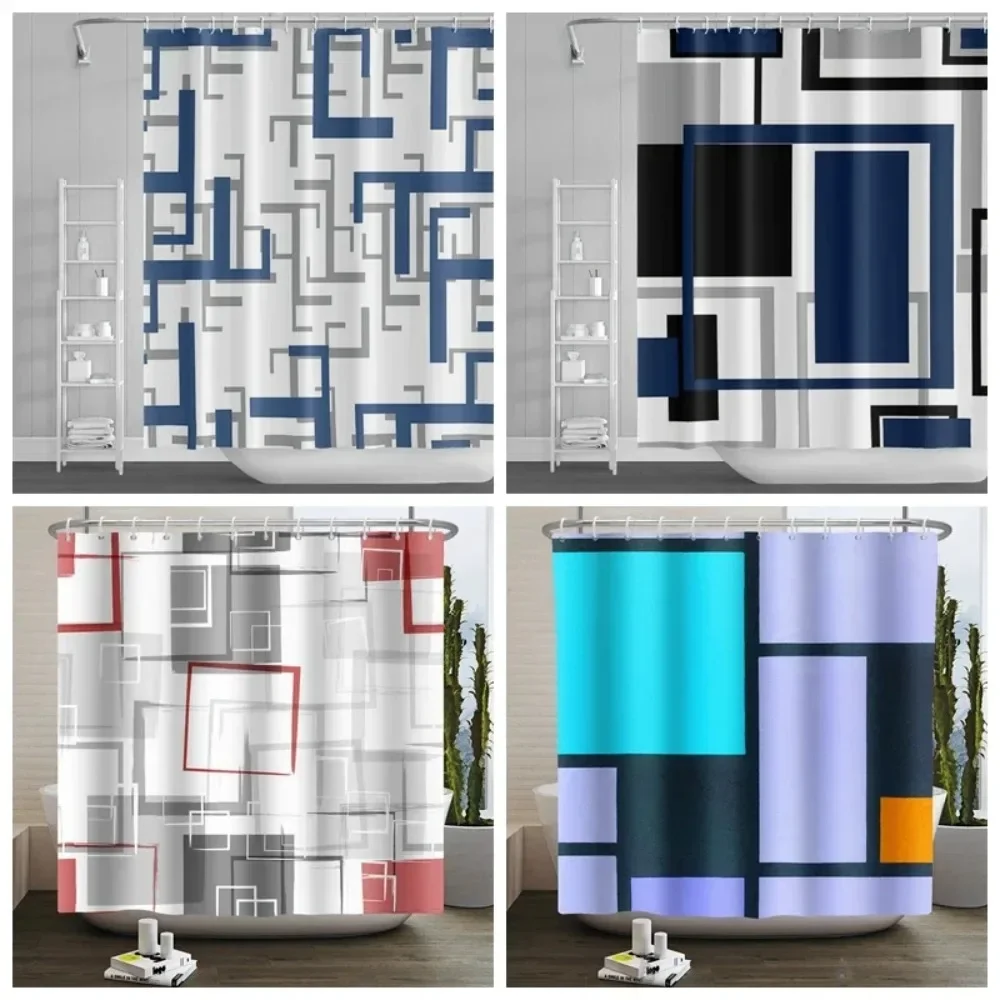 

Современная занавеска для душа с геометрическим рисунком, синяя водонепроницаемая занавеска для душа, полиэстеровая занавеска для ванной комнаты, текстурированная ткань, которую можно стирать в машине