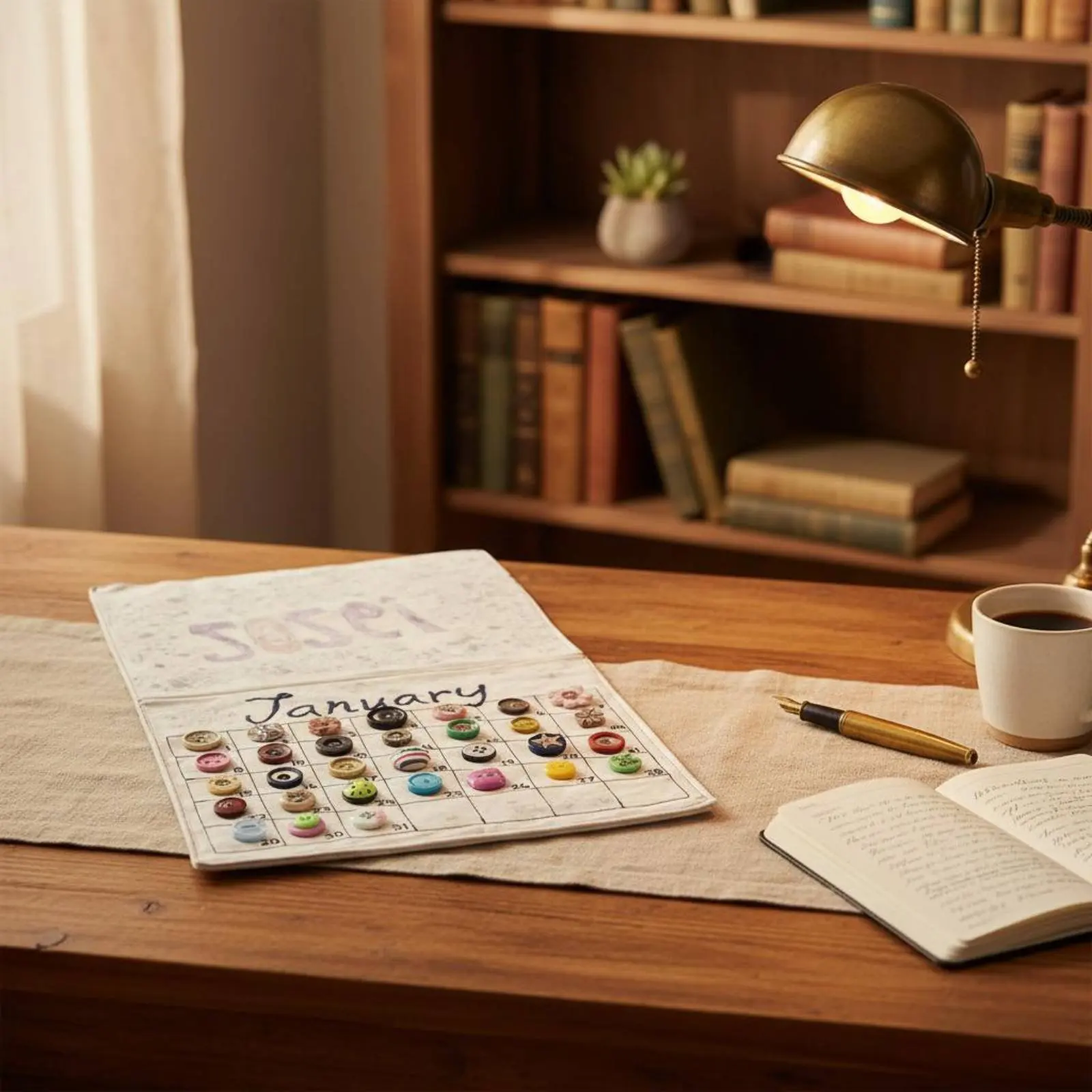 

Button Calendar Colorful Buttons Handmade Textile Calendar Embroidered Wall Hanging Decorative Stationery Fun for Classroom