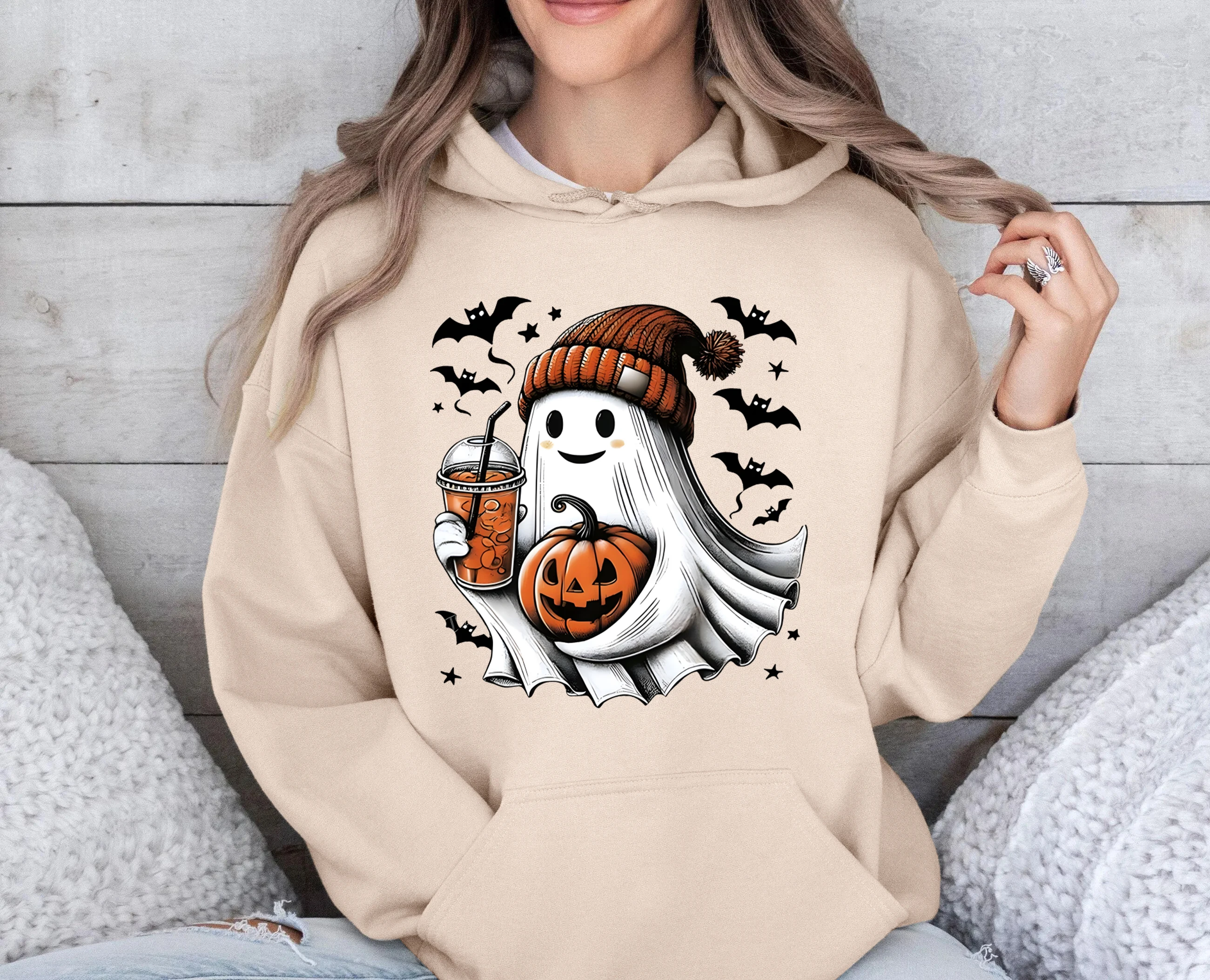 

Хэллоуин призрак питьевые напитки узор пуловер женский флисовый осенний уличный свитшот с круглым вырезом модная одежда повседневные топы