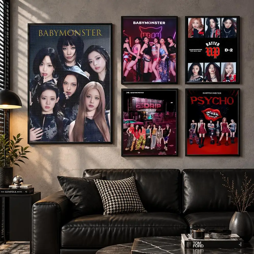 South Korea Kpop B-Babymonster Poster Wall Art Sticker For Living Room Bedroom Bar Home Decor Mural Painting Decoration - view 2