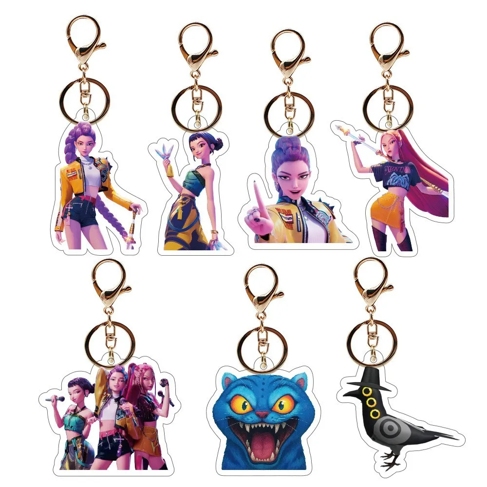 

HUNTR X KPOP Demon Hunter Girl Group Acrylic Keychain Korean Pop Anime Backpack Accessories Cute Character Keyring Gift for Fans