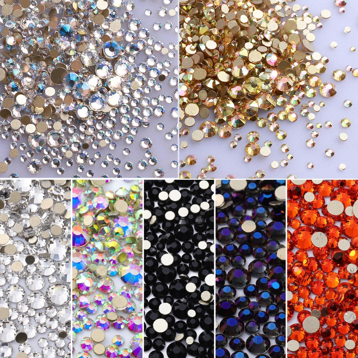 1440pcs Mix Size SS3-SS20 Glass Flat Back Rhinestone Glitter Blue Moonlight Diamond Non Hotfix Strass Rhinestones for Nail Art