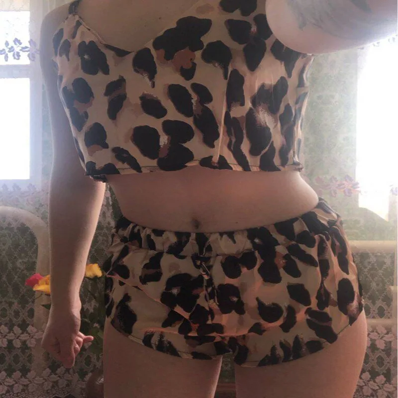 Sexy Leopard Print Strapless Loose-Fitting Lightweight Underwear Set Women Suitable Home Wearing Pijamas Women Clothes Suits