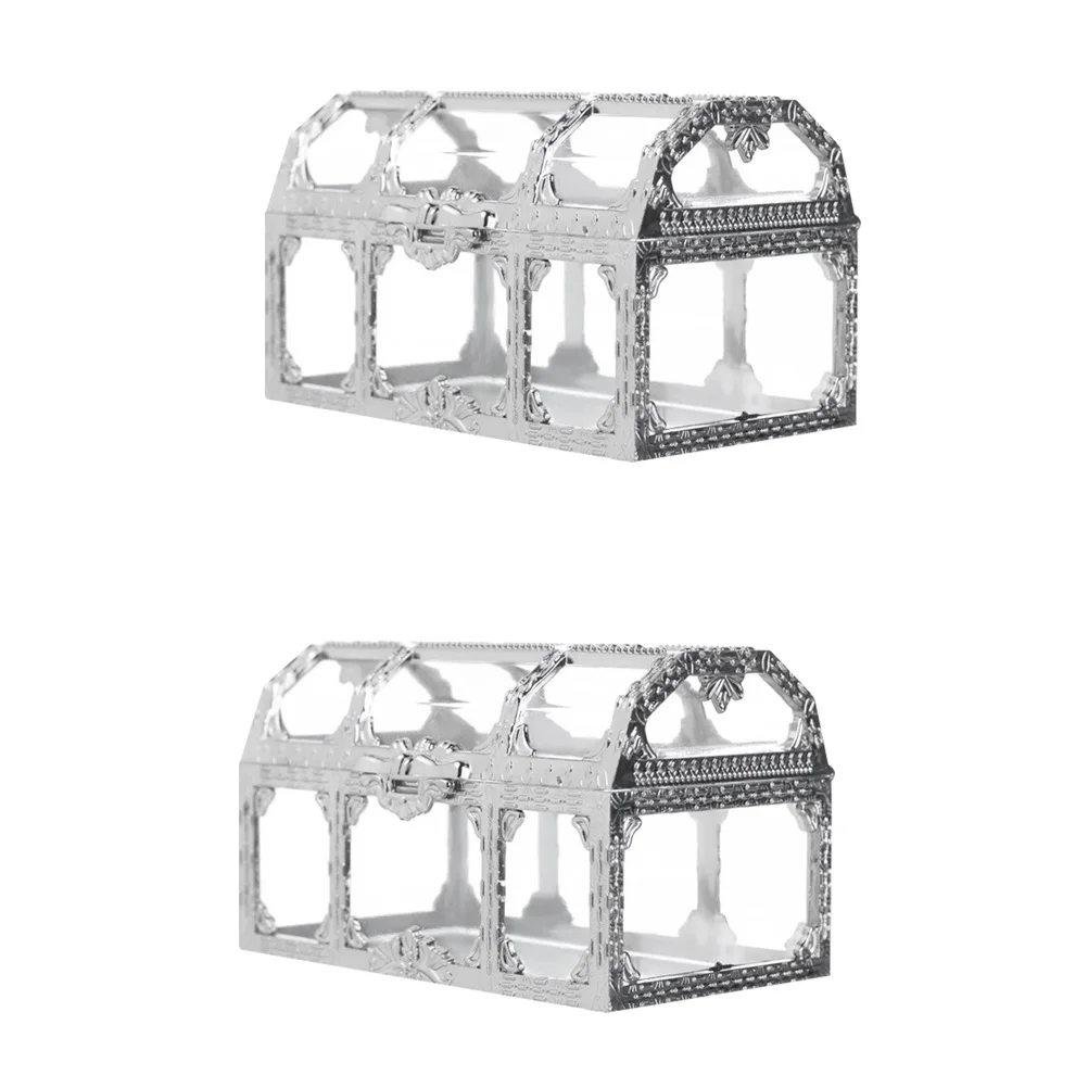 

2pcs Plastic Candy Box Treasure Chest Shape Sugar Containers Holder Gift Storage Case Party Supplies (Silver) (7.4x5.2x5cm)