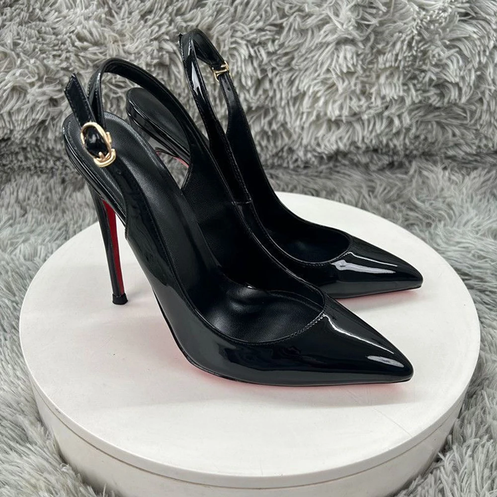 Women Slingback Pumps Black Patent Pointed Toe Stiletto High Heels 8cm 10cm 12cm Classic Wedding Party Date Night Dress Shoes