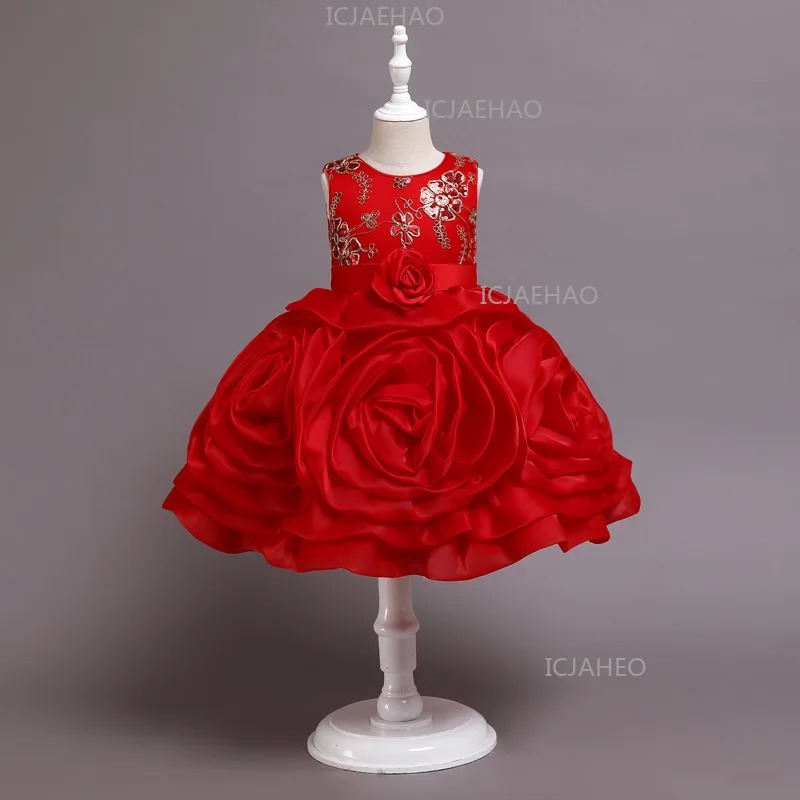 Girls Princess Dress, Floral Tulle Performance, Kids Formal Party Dress Children Tutu Gown, Sleeveless Train Dress For Piano