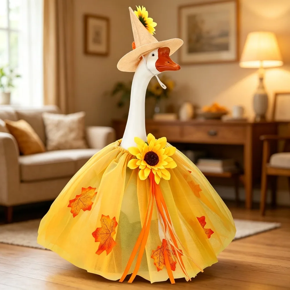 New Pet Fall Porch Goose Clothing 23-inch Maple Leaf Cement Goose Set for Thanksgiving (excluding Goose)