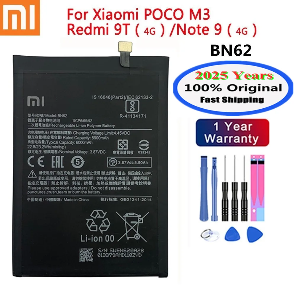 2024 Years Xiao Mi Original Battery For Xiaomi Redmi Note 5 8 8T 9T 6 7 Pro Note 4X 4 9 Mi6 Mi9 Pocophone Poco M3 X3 Pro Bateria