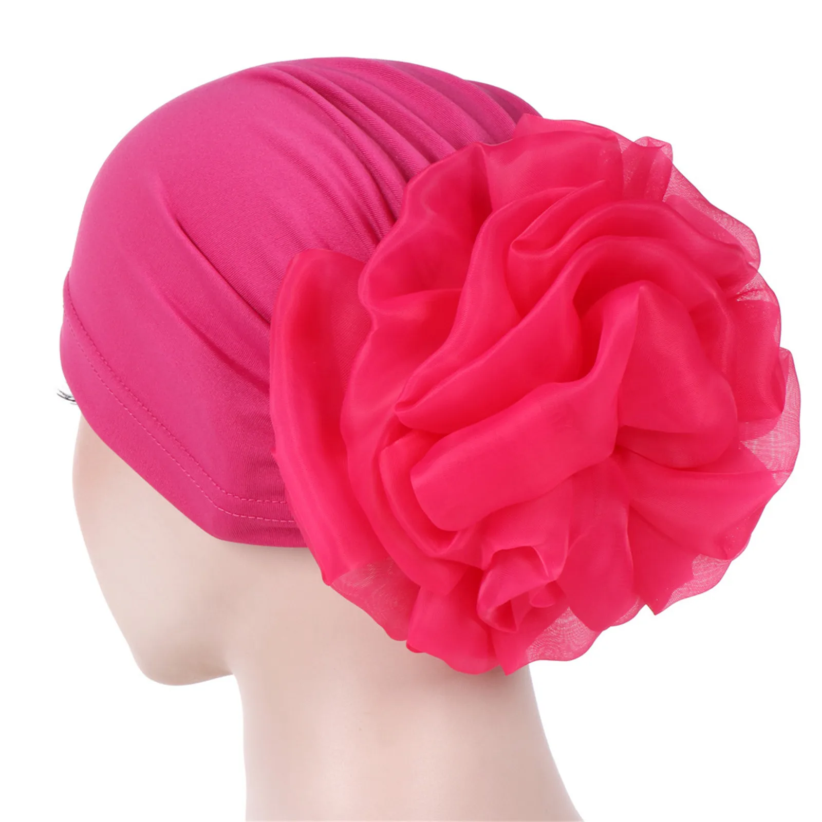 Fashion Muslim Hijab Caps Back Big Flower Turban Bonnet For Woman Islamic Wrap Head Inner Cap For Hijabs Trendy Headdress