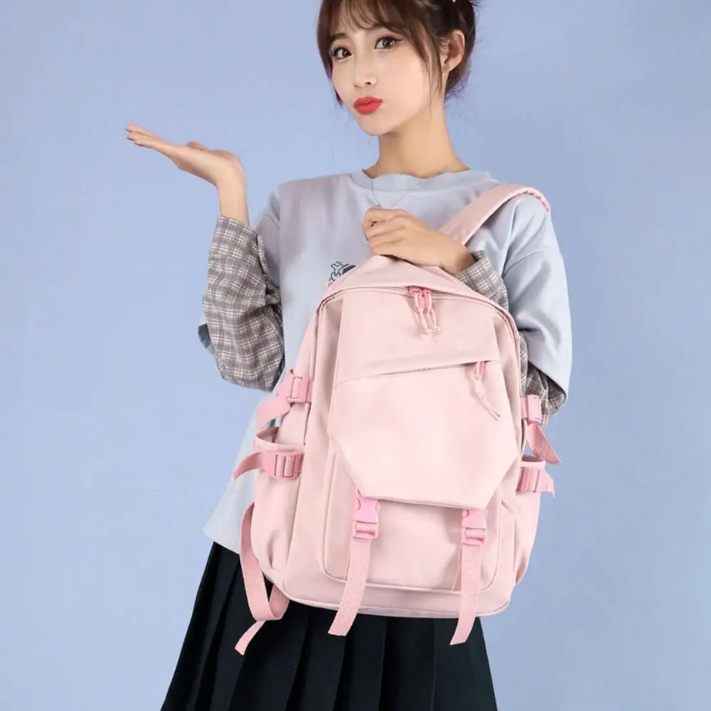 Multi-Function Nylon Backpack Adjustable Solid Color Women Shoulder Bag Laptop Bagpack Large Capacity Students Schoolbag Travel