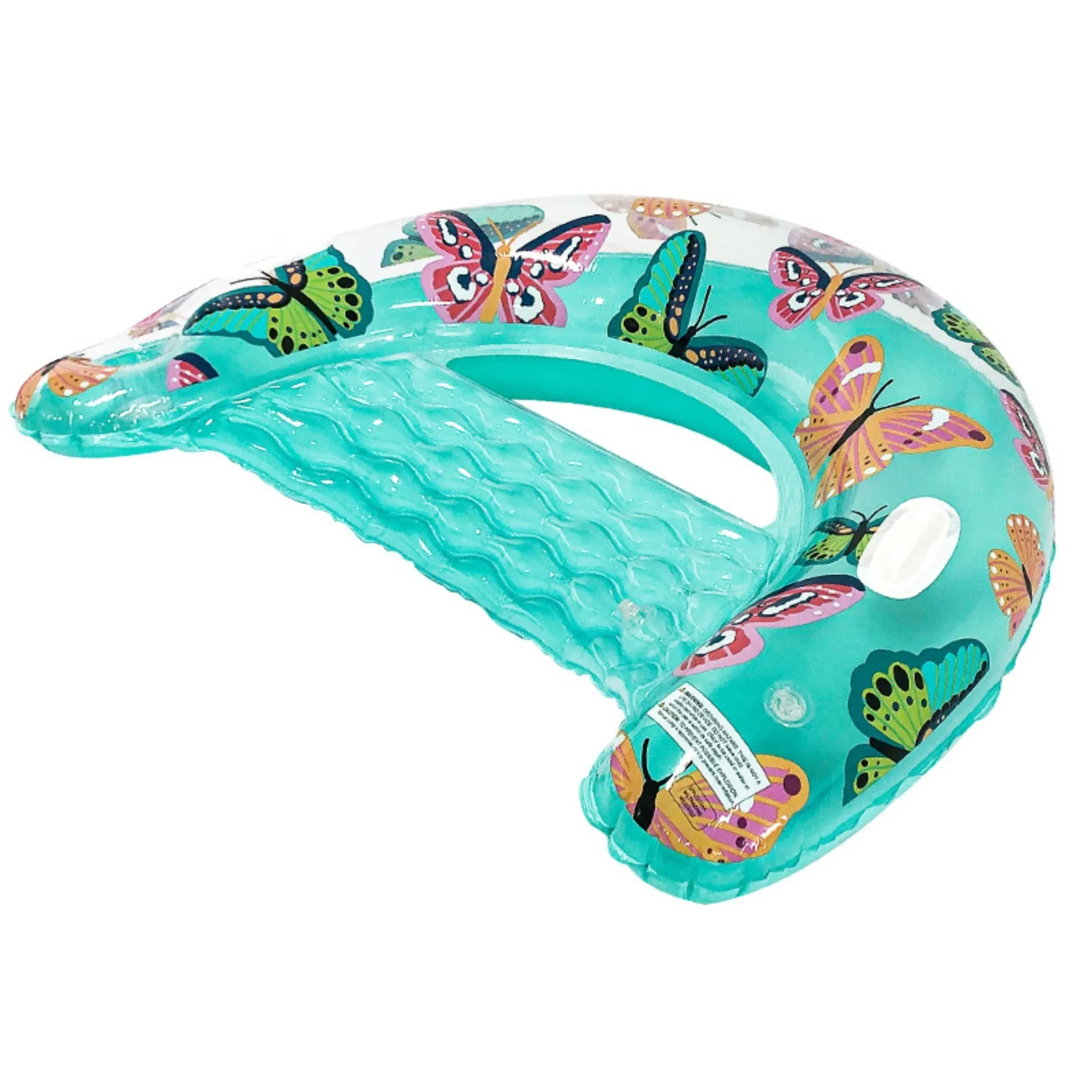 1 Stück U-förmiger aufblasbarer Schwimmkörper mit Schmetterlingsdruck, dicke PVC-Poolliege mit Getränkehalter, mintgrünes Schwimmbett