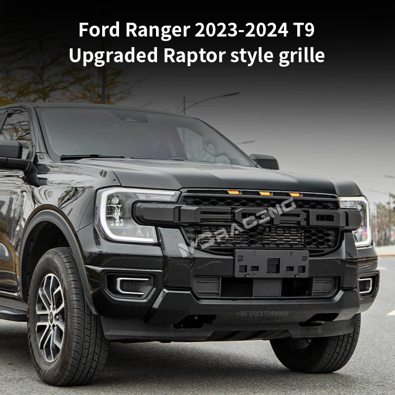 For Ford Ranger T9 Raptor style Grills 2023 2024 4*4 Grille With Little yellow light Matte Black Ranger accessories XL XL+ XLS