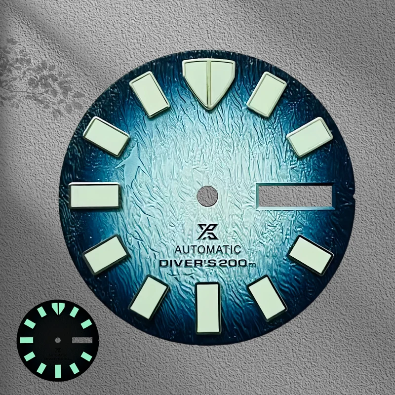 NH36 28.5 ملم قرص S شعار، أزرق متدرج أذن البحر نمط ثلاثي الأبعاد ملحقات ساعة ميكانيكية معدلة، فوز تاريخ واحد أخضر مضيء