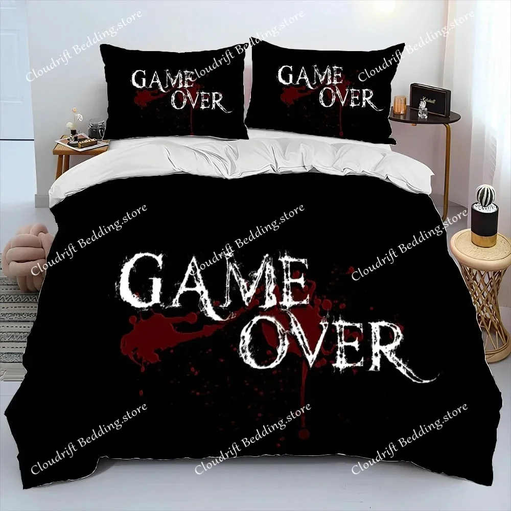 Gamer Game Over Cartoon Comforter Bedding Set,Duvet Cover Bed Set Quilt Cover Pillowcase,King Queen Size Bedding Set Adult Boys
