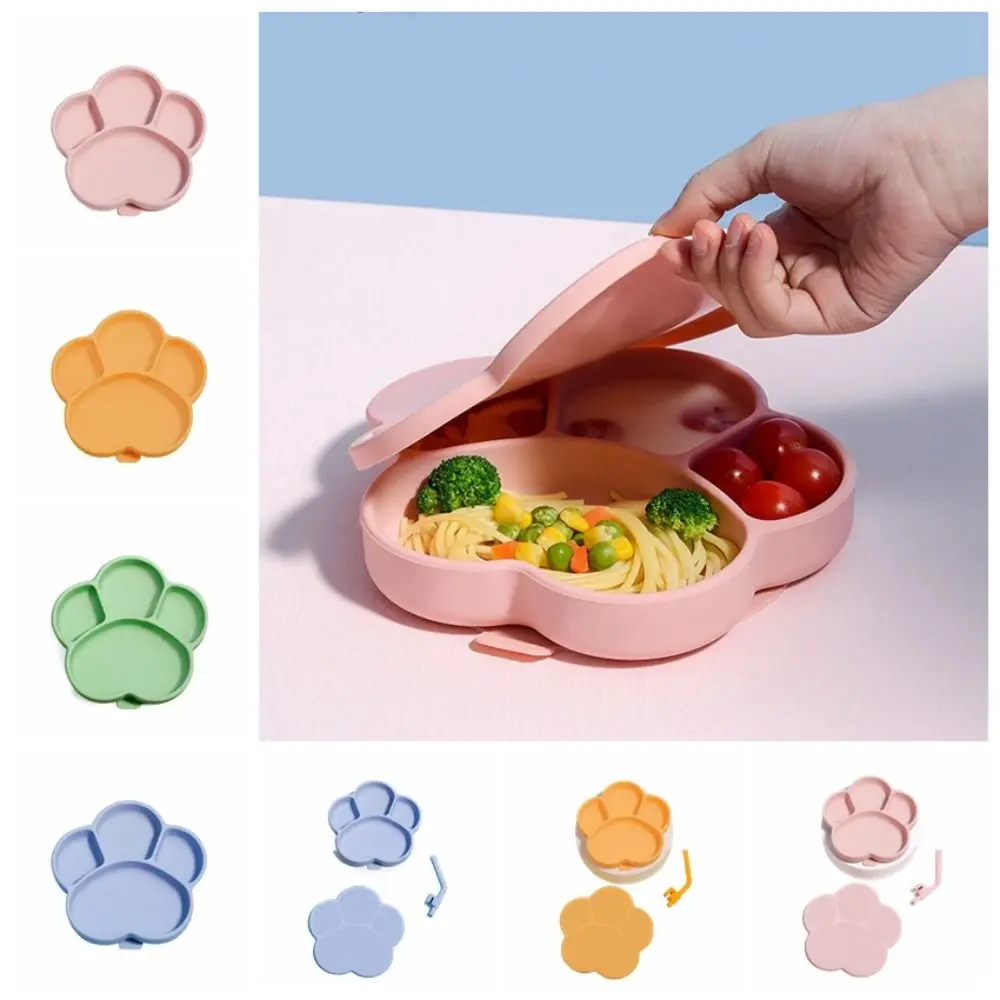 

Cat Claw Silicone Tableware Set with Suction Cup Anti-Slip Divided Dinner Plate Detachable Straw BPA-Free Toddler Plates Feeding