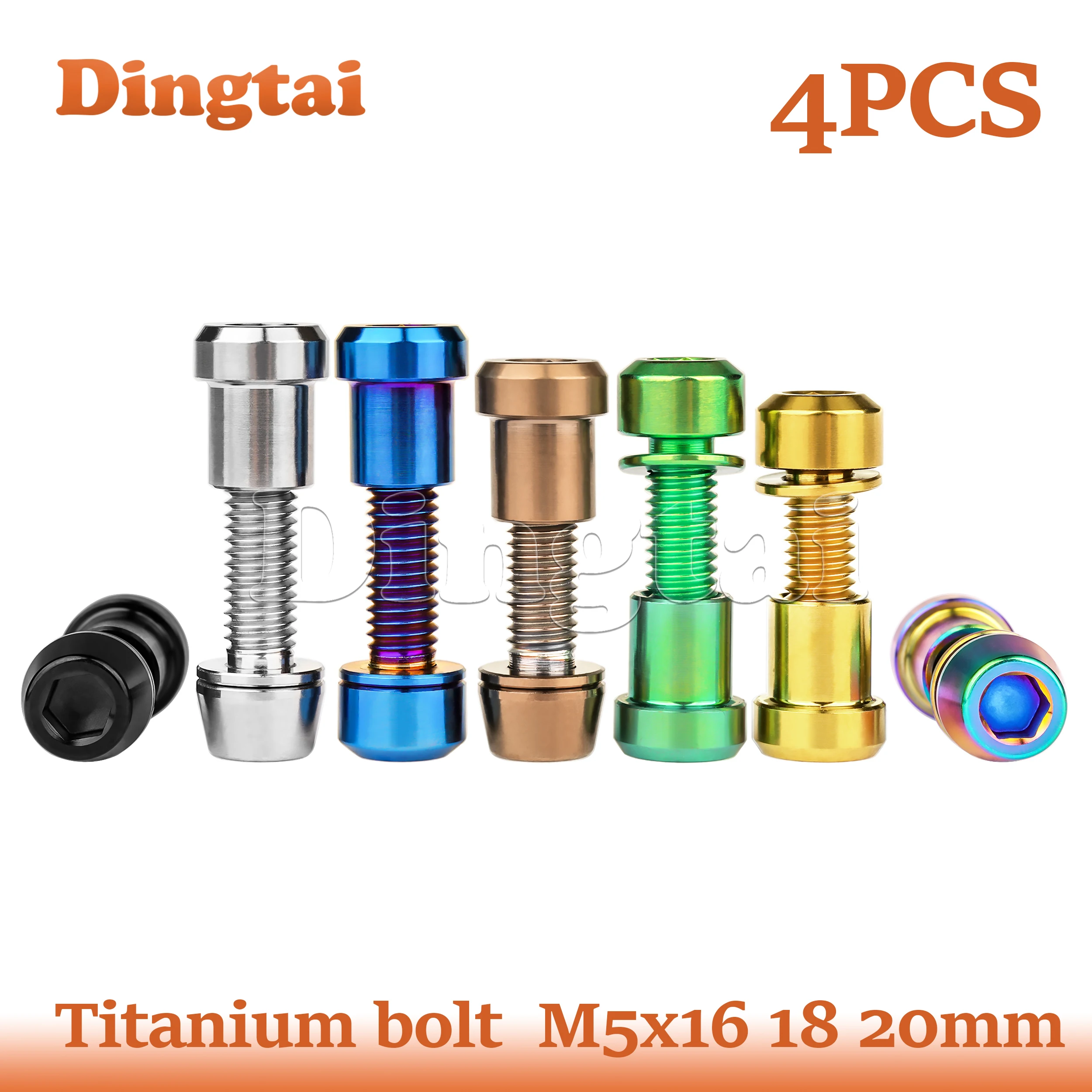 

Dingtai Titanium Bolt 4PCS Bolt Nut Handlebar Titanium Bolt M5x16 18 20mm Handlebar Stem Rear Lock Screw Fastener Front Fork Fas