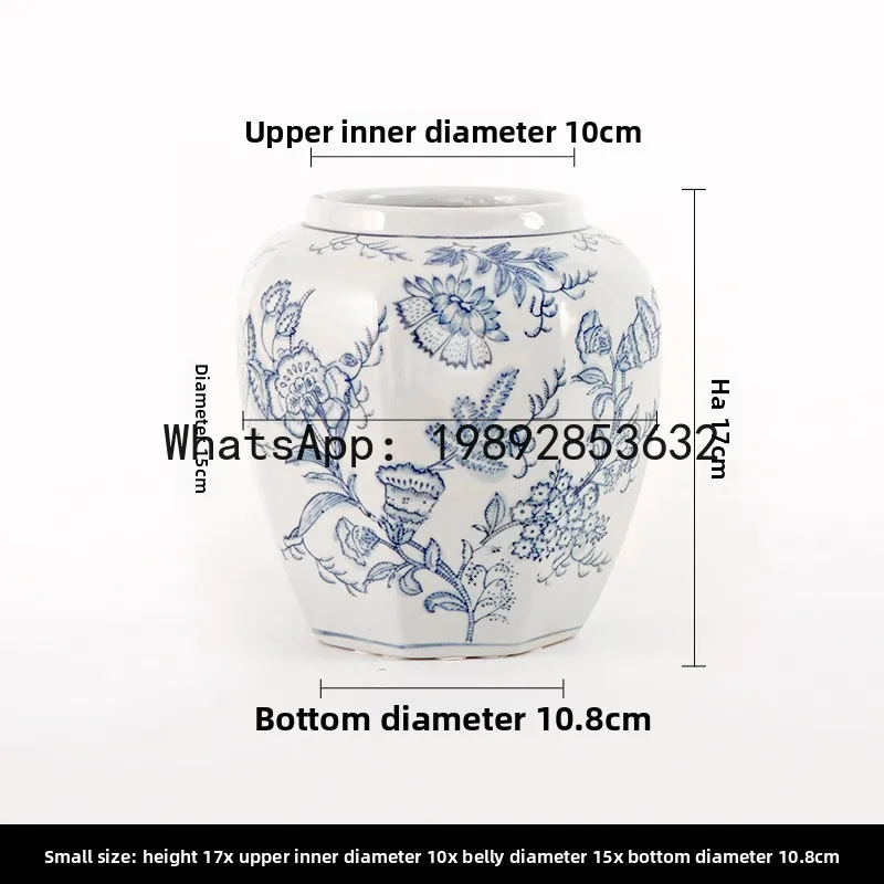 CZ Blue and White Porcelain Hand-painted  Octagonal General Jar Living Room Ceramic Ornament Jingdezhen Antique Decoration