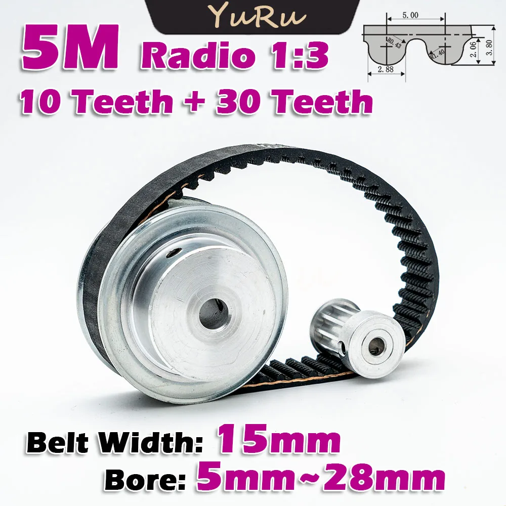 HTD 5M 30 Teeth 10 Teeth Timing Belt Pulley Kit Bore 5~28mm HTD5M 30T Width 16mm 30Teeth 10Teeth Suit Drive Transmission 1:3