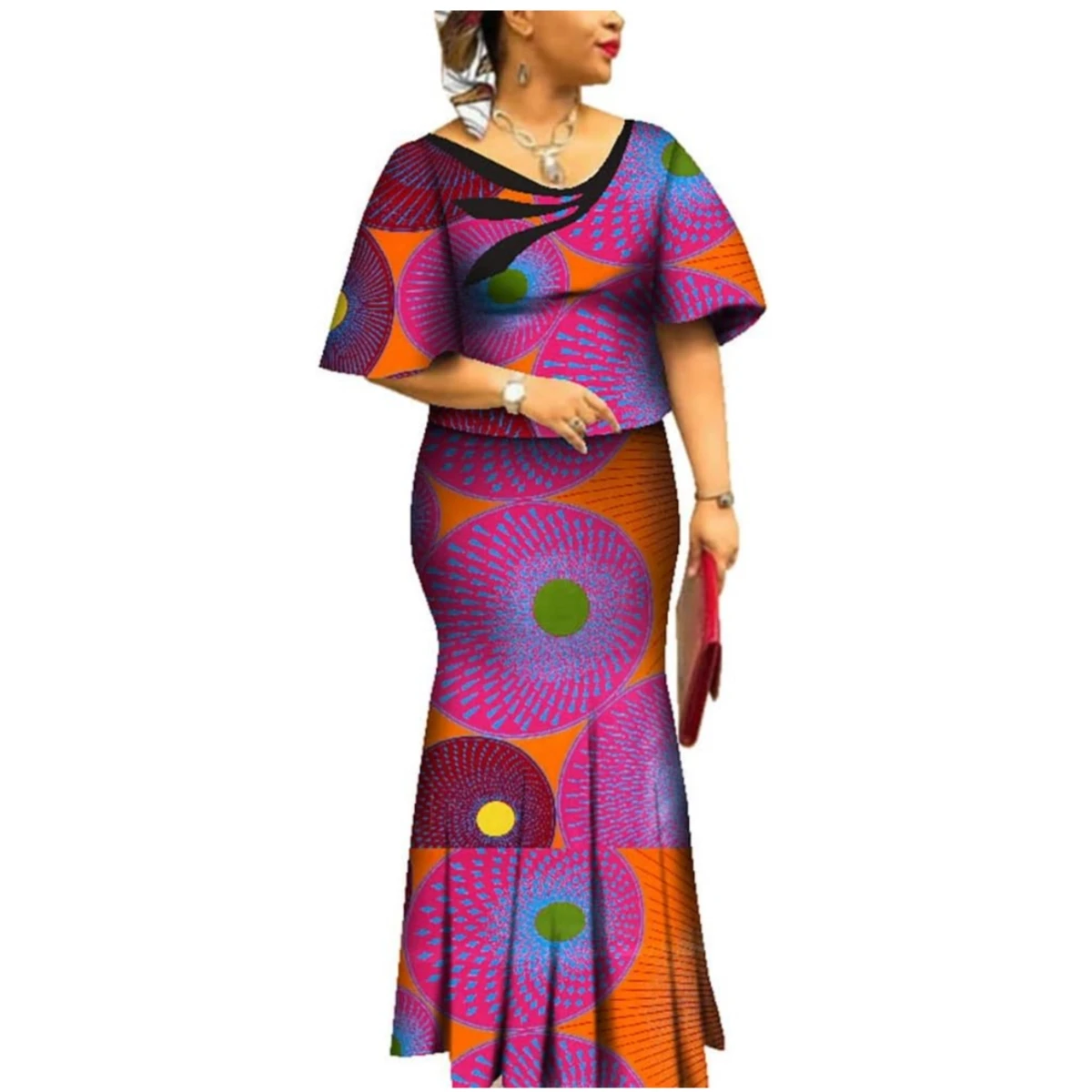 African Clothes for Women Ankara Print African Skirt and Top Set 2 Pieces Dashiki Party Evening Gowns African Boubou WY4561