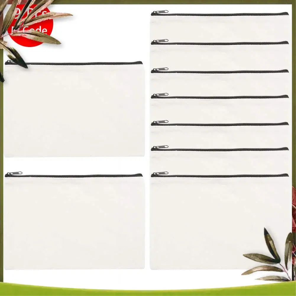 

New-12 Pack Canvas Zipper Bags With 10Pcs Canvas Zipper Pouch Bags Canvas Makeup Bags Pencil Case Blank DIY Craft Bags