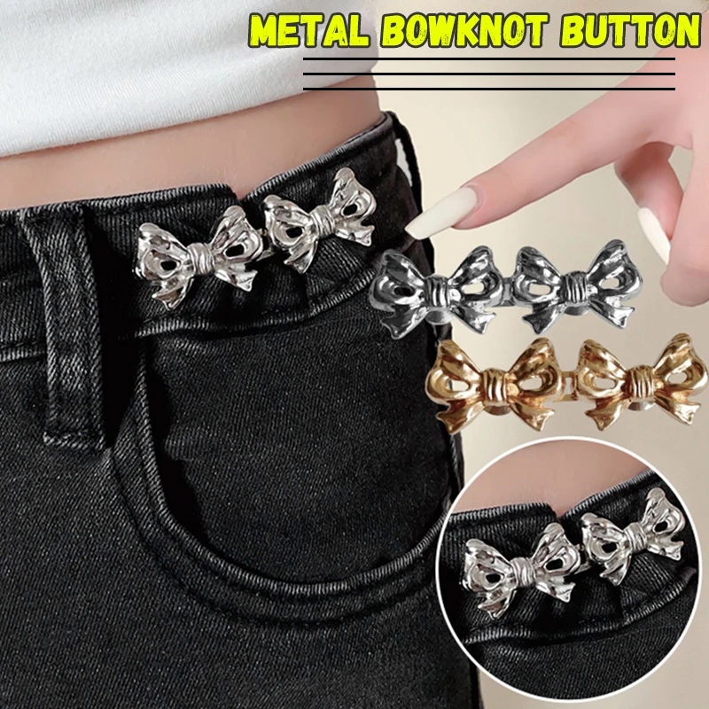 Adjustable Bowknot Button for Pants and Skirts Waist Tightener Adjustable Waist Buckle for Jeans No Sewing Required