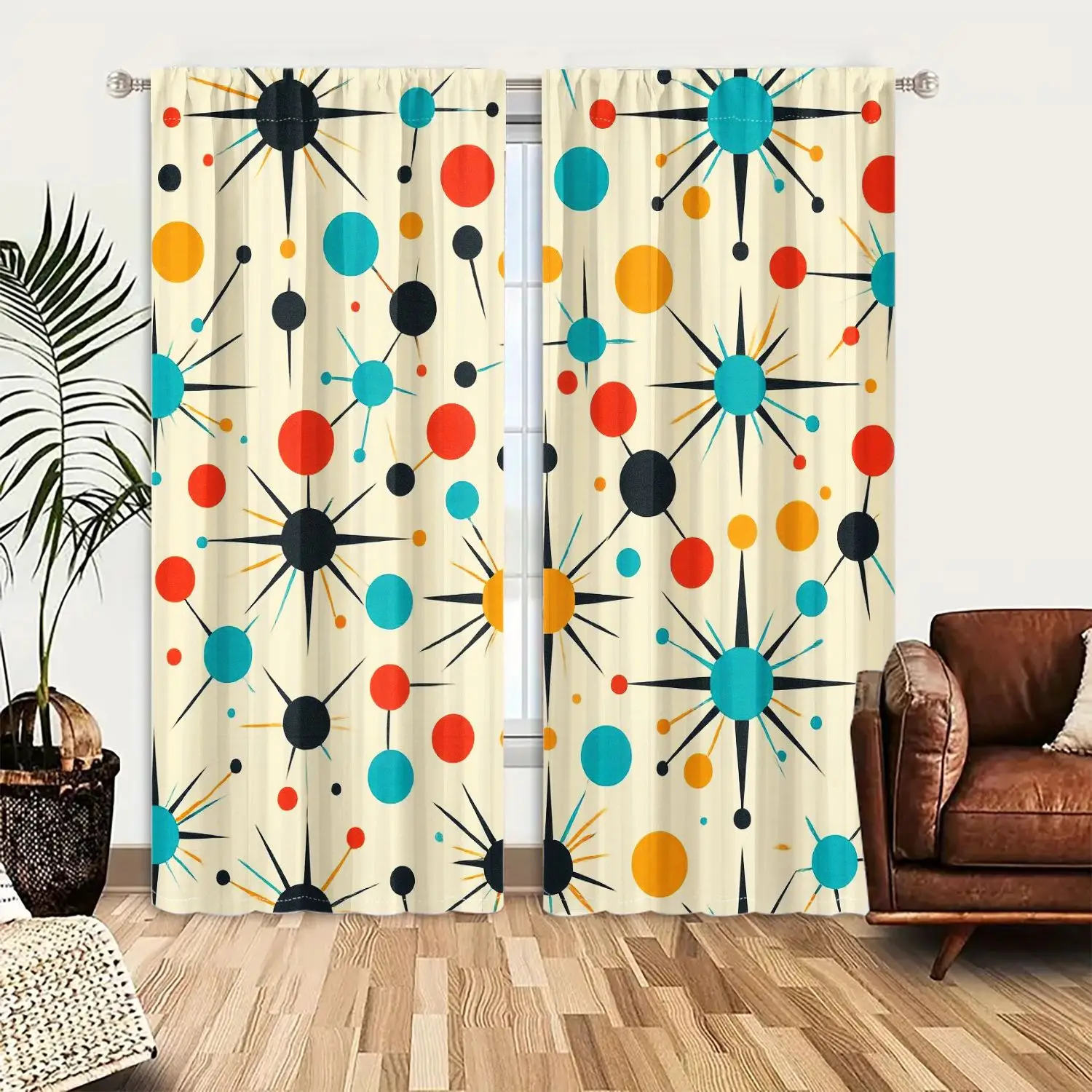 

2pcs Curtains, A retro, mid-century modern abstract pattern Window Drapes for Bedroom Living Room Window Treatment